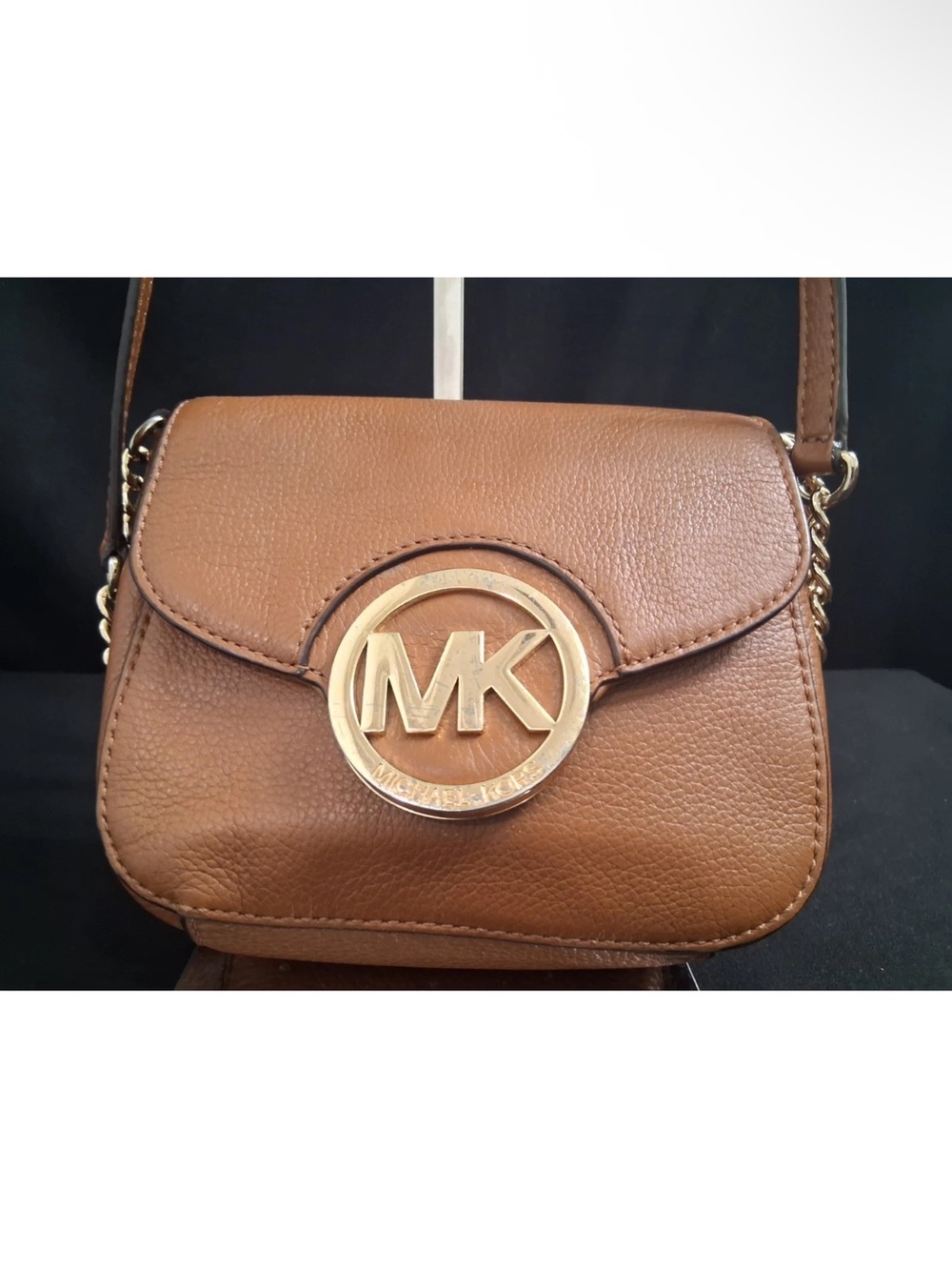 Michael Kors Chocolate Brown Leather Crossbody with Gold MK